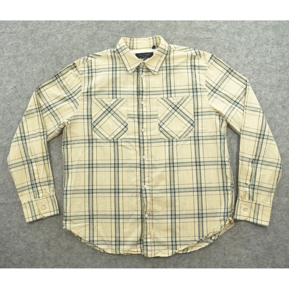 Rag & Bone Shirt Mens Extra Large Beige Button Up Plaid Long Sleeve Classic